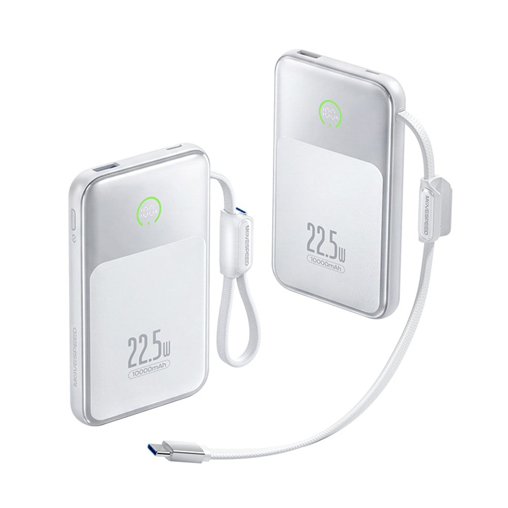 Movespeed MSP19 Pro Dijital LED Göstergeli Type-C Kablolu Powerbank 22.5W 10.000mAh Beyaz