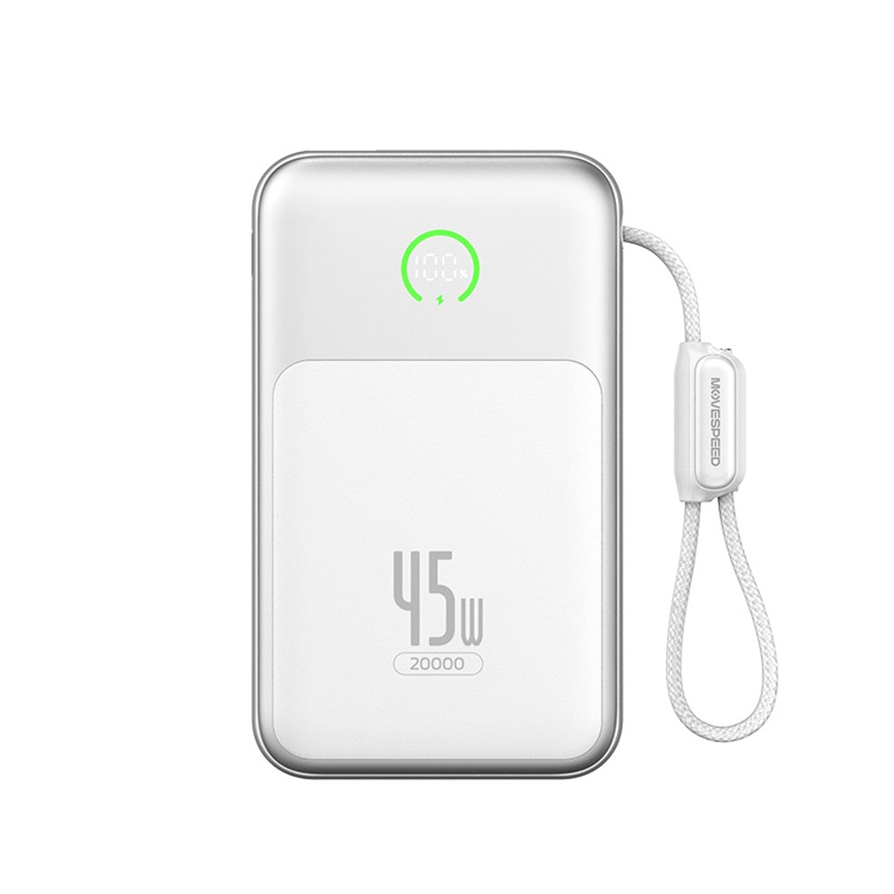 Movespeed MSP20 Pro Dijital LED Göstergeli Type-C Kablolu Powerbank 45W 20.000mAh Beyaz