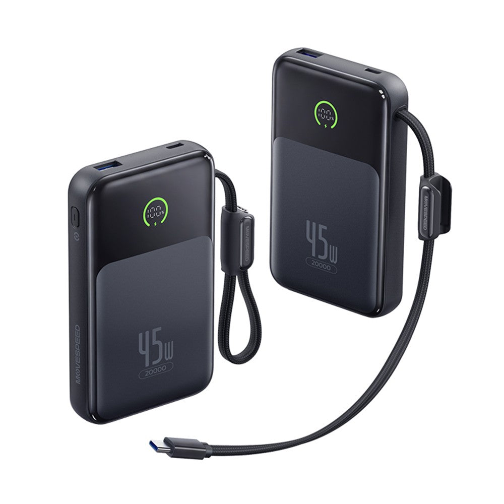 Movespeed MSP20 Pro Dijital LED Göstergeli Type-C Kablolu Powerbank 45W 20.000mAh Siyah