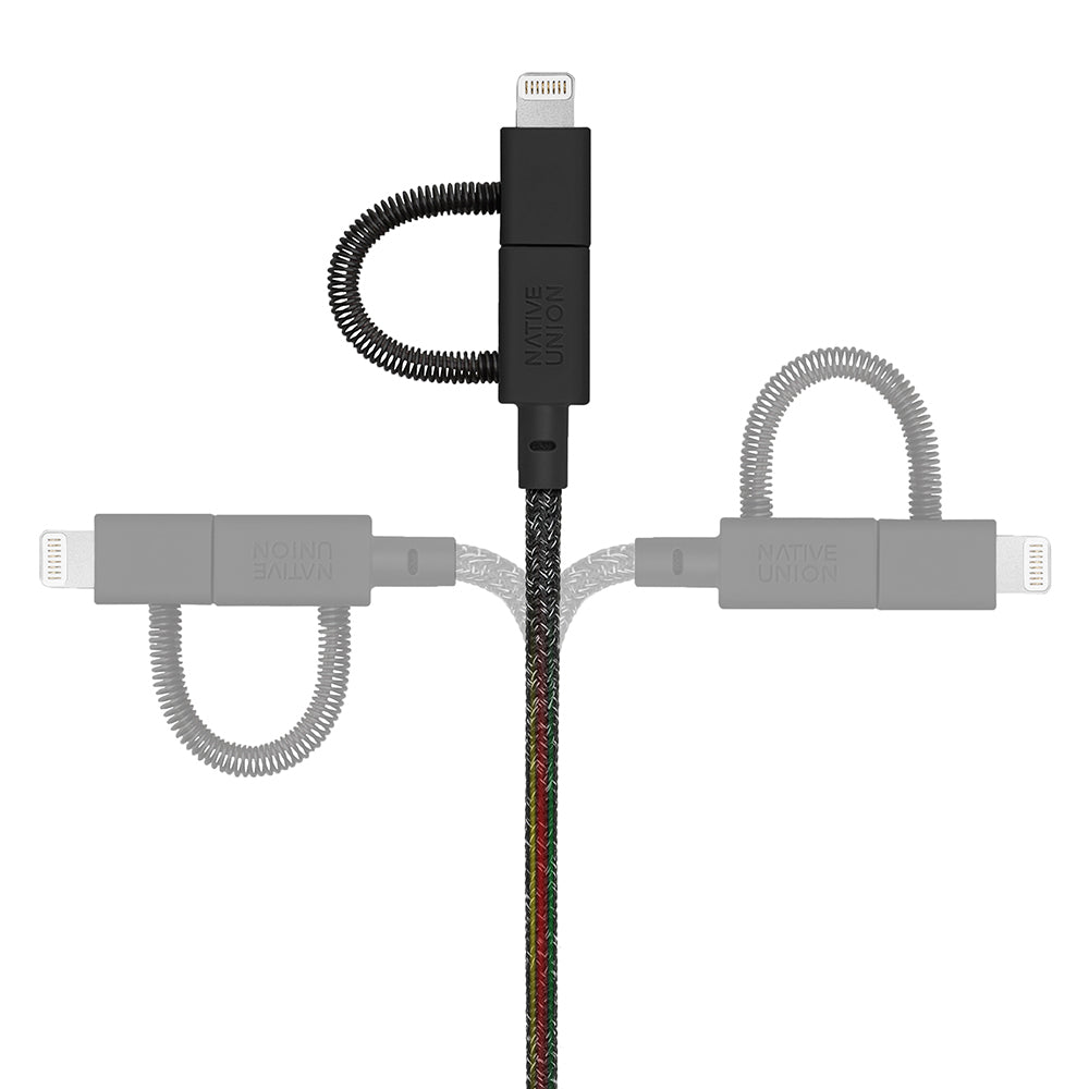 Native Union Belt Serisi 3in1 USB-A to Type-C - Lightning - Micro Şarj Kablosu 2M Siyah