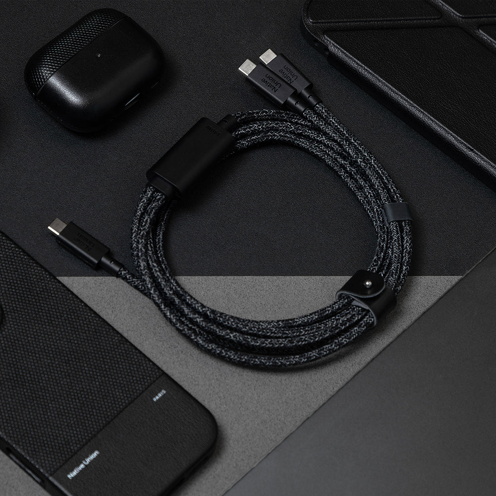 Native Union Belt Serisi PD 2in1 Type-C To Type-C Hızlı Şarj Özellikli Şarj ve Data Kablosu 140W 2M Siyah-Beyaz