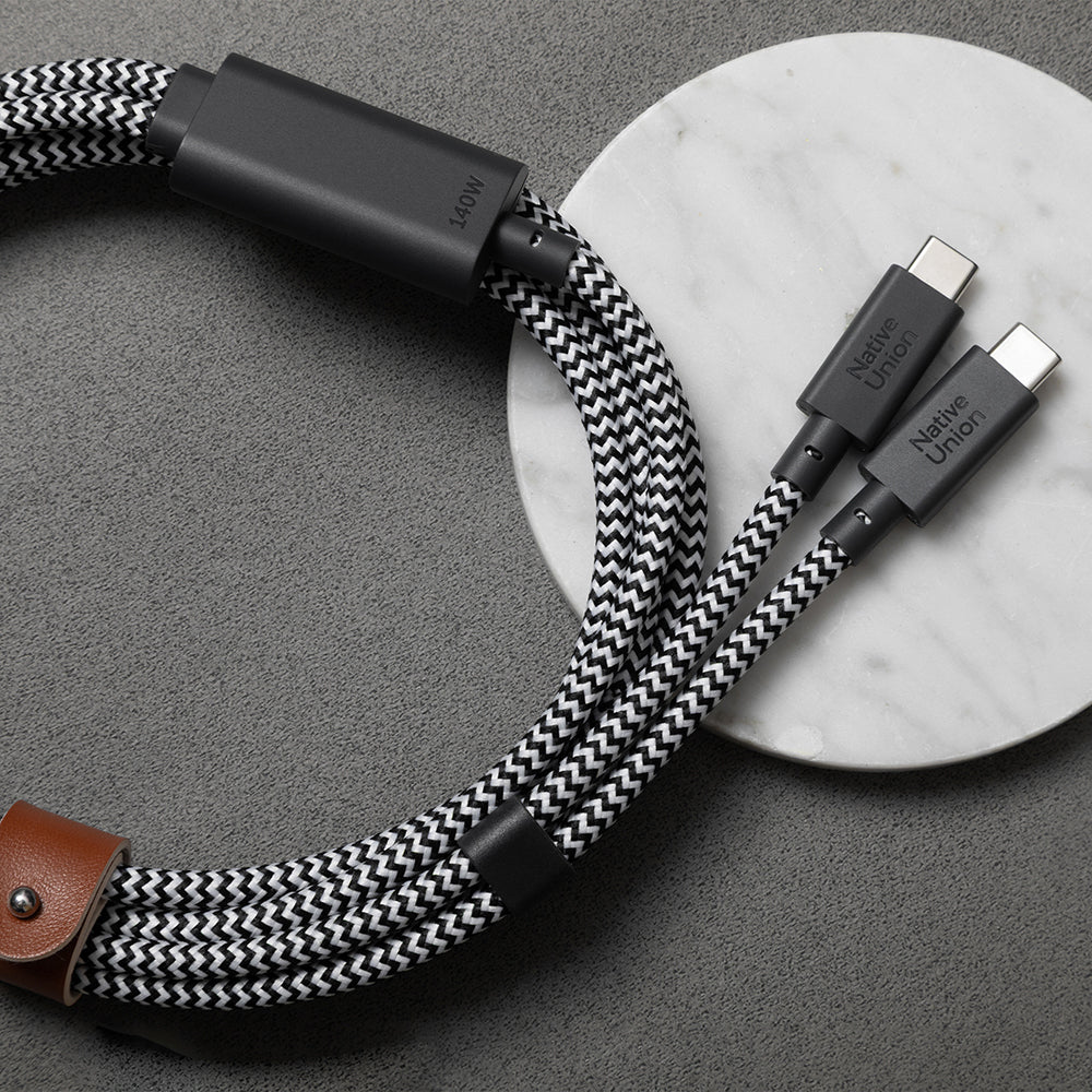 Native Union Belt Serisi PD 2in1 Type-C To Type-C Hızlı Şarj Özellikli Şarj ve Data Kablosu 140W 2M Siyah-Beyaz