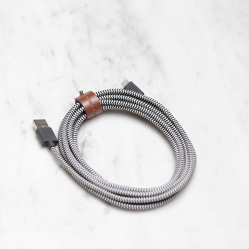 Native Union Belt Serisi USB-A to Lightning Şarj Kablosu 3M Siyah-Beyaz