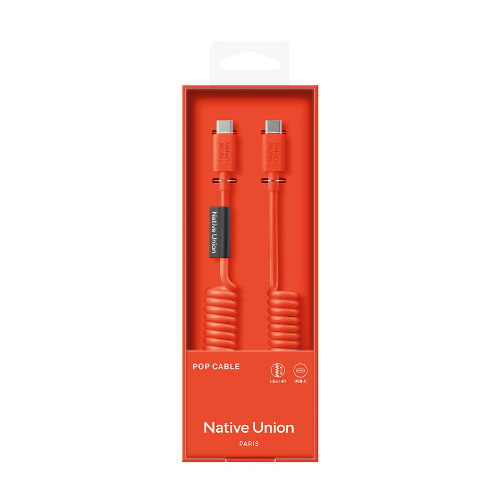 Native Union POP Serisi Type-C to Type-C Spiralli Şarj Kablosu 60W 1.2M Kırmızı