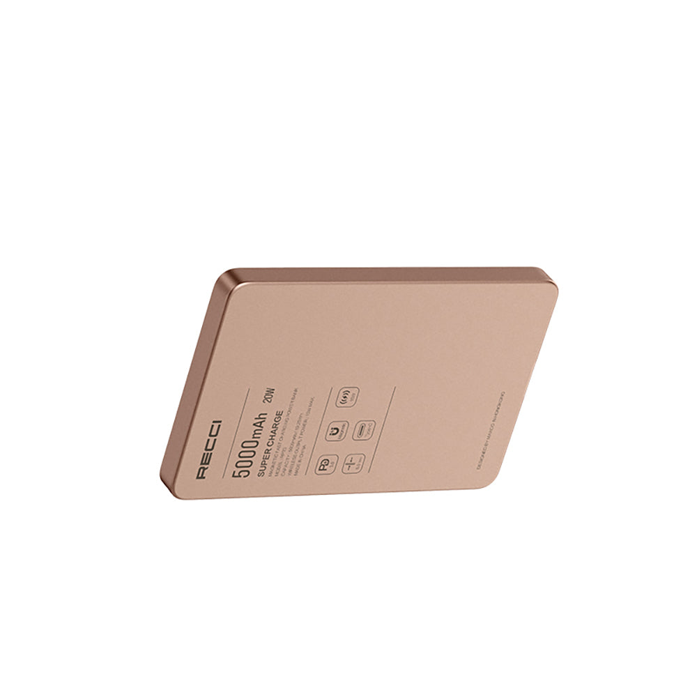 Recci RP33 PD 20W Ultra İnce Led Göstergeli Hızlı Şarj Özellikli Wireless Powerbank 5000mAh Gold