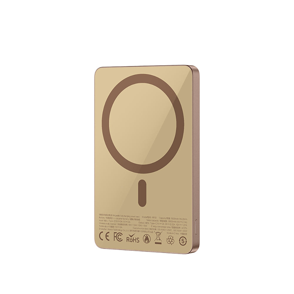 Recci RP33 PD 20W Ultra İnce Led Göstergeli Hızlı Şarj Özellikli Wireless Powerbank 5000mAh Gold
