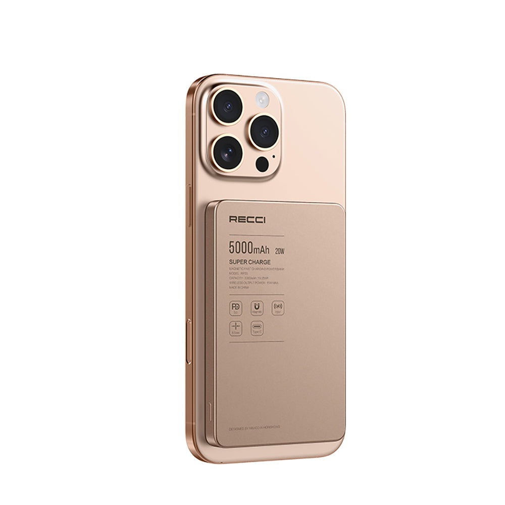 Recci RP33 PD 20W Ultra İnce Led Göstergeli Hızlı Şarj Özellikli Wireless Powerbank 5000mAh Gold