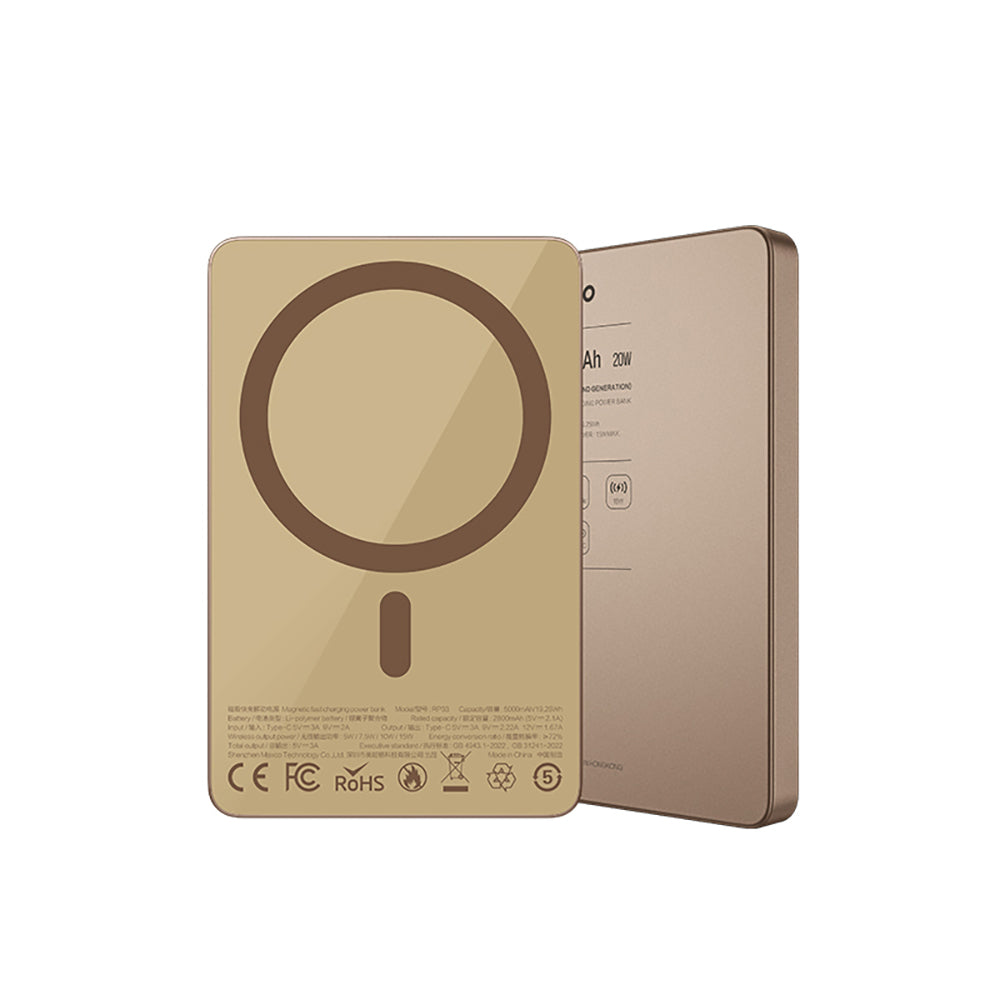 Recci RP33 PD 20W Ultra İnce Led Göstergeli Hızlı Şarj Özellikli Wireless Powerbank 5000mAh Gold