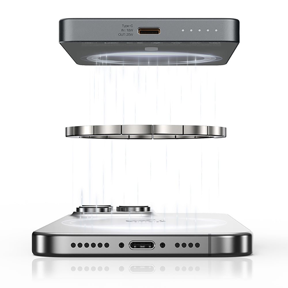 Recci RP33 PD 20W Ultra İnce Led Göstergeli Hızlı Şarj Özellikli Wireless Powerbank 5000mAh Gri