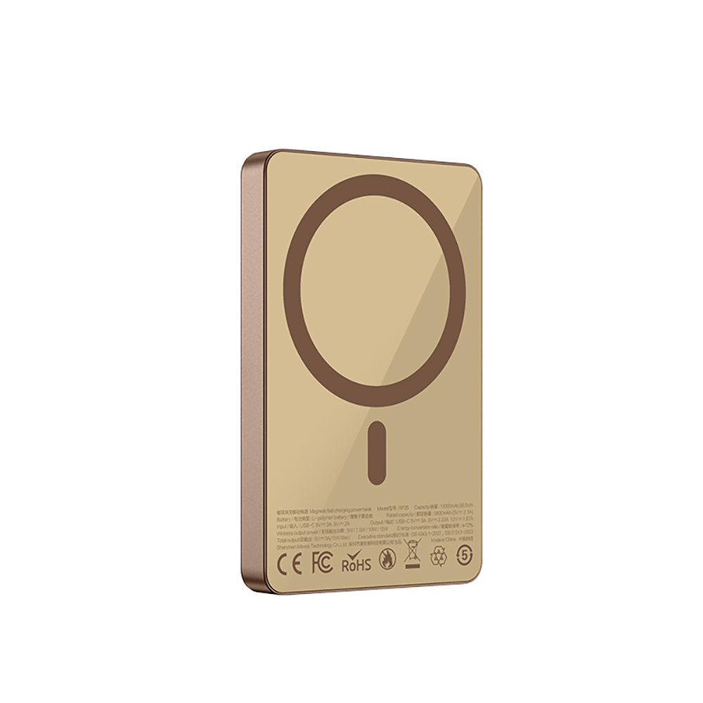 Recci RP35 PD 20W Led Göstergeli Hızlı Şarj Özellikli Wireless Powerbank 15W 10000mAh Gold