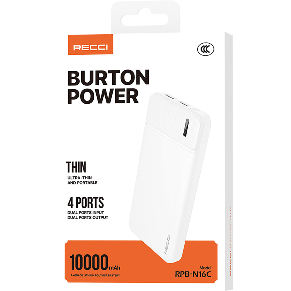 Recci RPB-N16C Ultra İnce Hızlı Şarj Özellikli Led Işık Göstergeli Powerbank 10000mAh Siyah