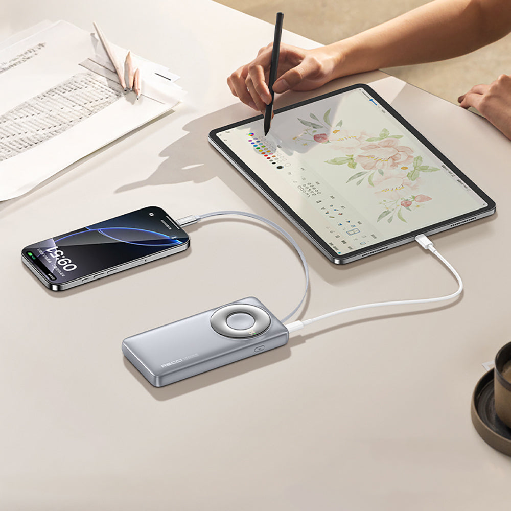 Recci RPB-P58 PD Hızlı Şarj Özellikli Type-C Kablolu Powerbank 22.5W 10.000mAh Siyah