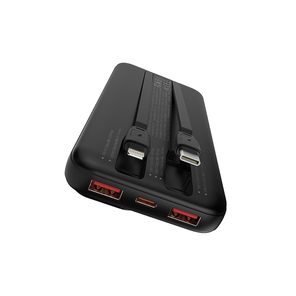 Recci RPB-P68 PD 20W Dijital LED Göstergeli Hızlı Şarj Özellikli Type-C ve Lightning Kablolu Powerbank 22.5W 20000mAh Siyah