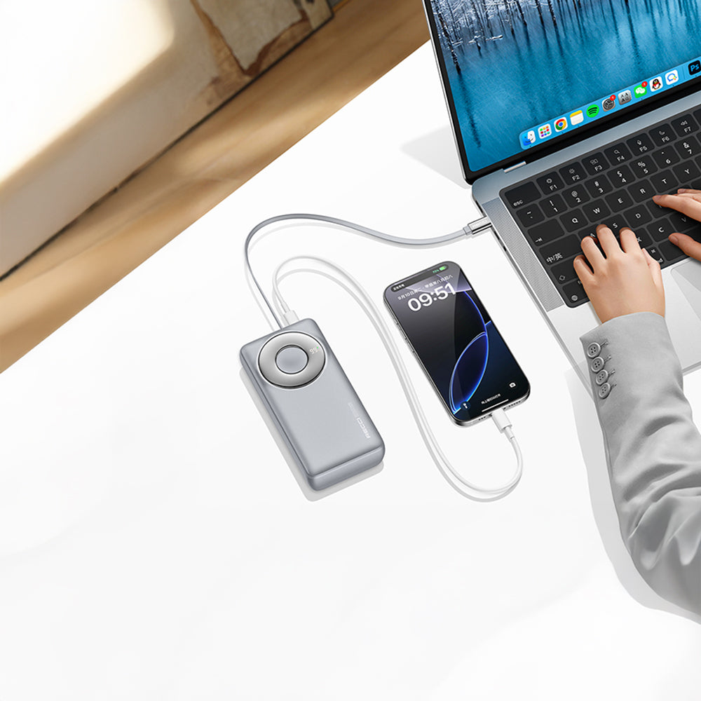 Recci RPB-P72 Hızlı Şarj Özellikli Type-C Kablolu Powerbank 65W 20.000mAh Gri