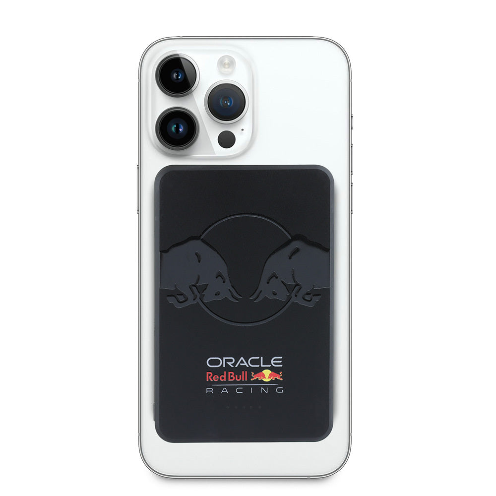 Redbull Orijinal Lisanslı M-safe Şarj Özellikli Dijital LED Göstergeli Çift Boğa Baskılı Powerbank 5000mAh 15W Siyah