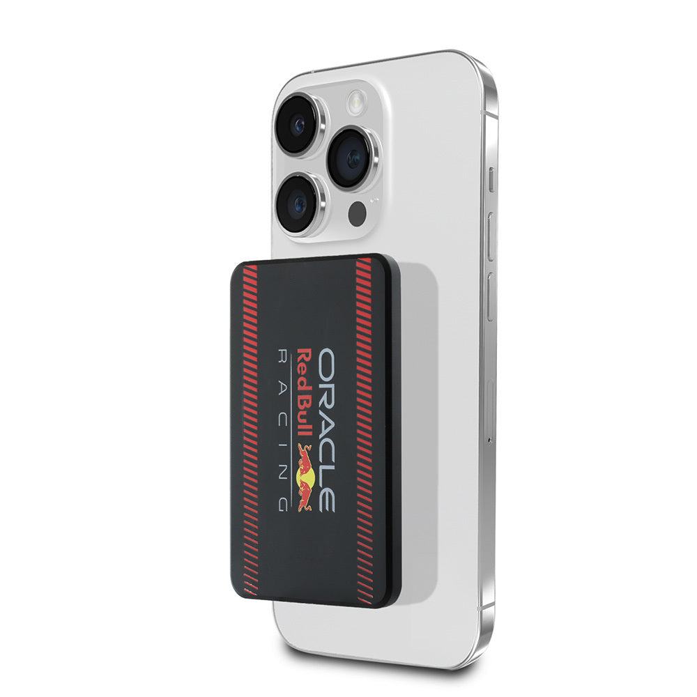 Redbull Orijinal Lisanslı M-safe Şarj Özellikli Dijital LED Göstergeli Kırmızı Şeritli Powerbank 5000mAh 15W Siyah