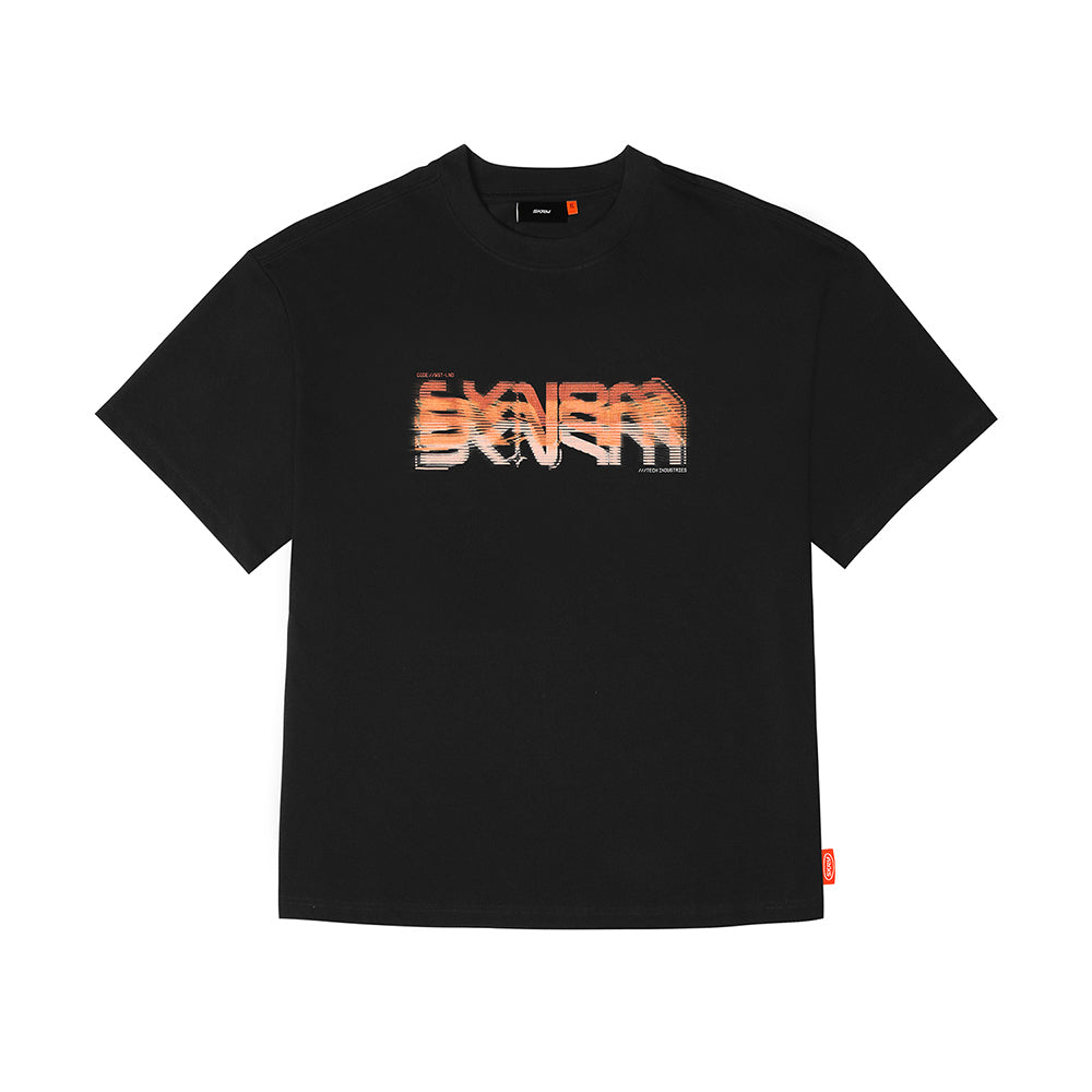 Skinarma Glitch Kısa Kollu Oversize Unisex Bisiklet Yaka Siyah Tişört Large