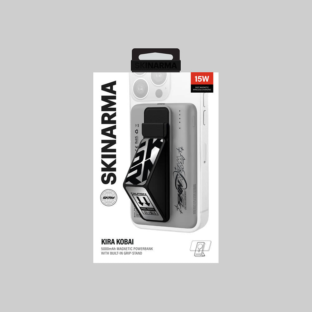 SkinArma Kira Kobai Holografik Tasarımlı Standlı Wireless ve PD Hızlı Şarj Özellikli Powerbank 15W 5000mAh Siyah