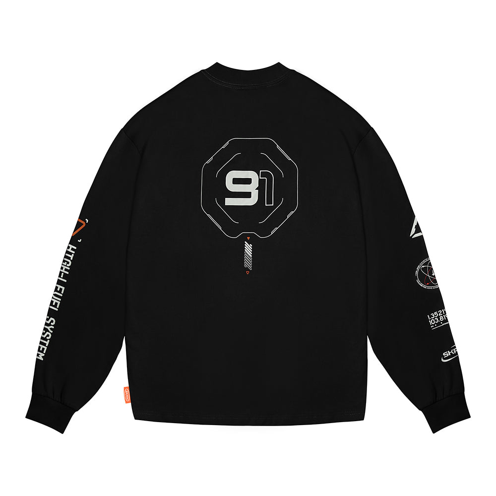 Skinarma Neptune Uzun Kollu Oversize Unisex Bisiklet Yaka Siyah Sweatshirt Large
