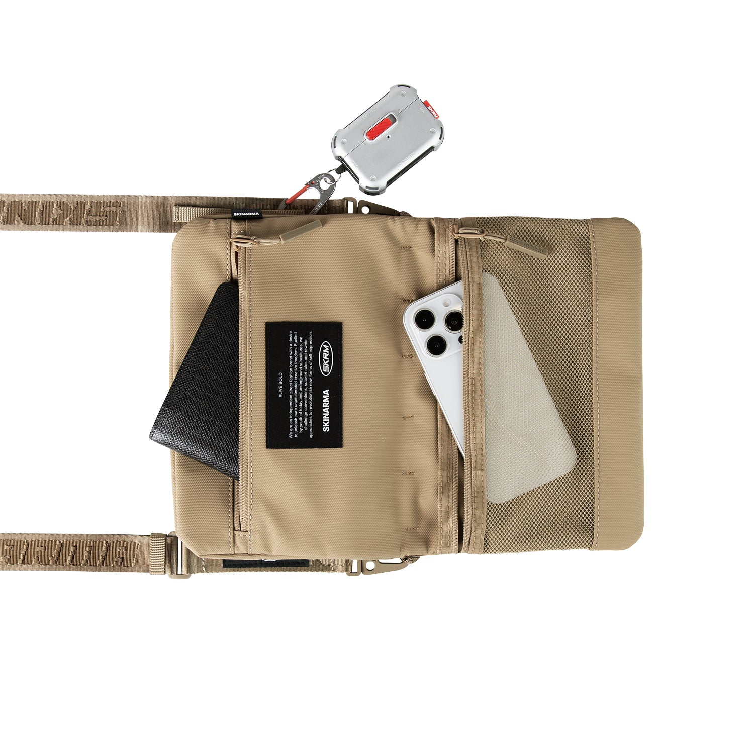 Skinarma Satchel Juno Desenli Naylon Scout Bilek Askı Kayışlı Aksesuar Çantası Haki
