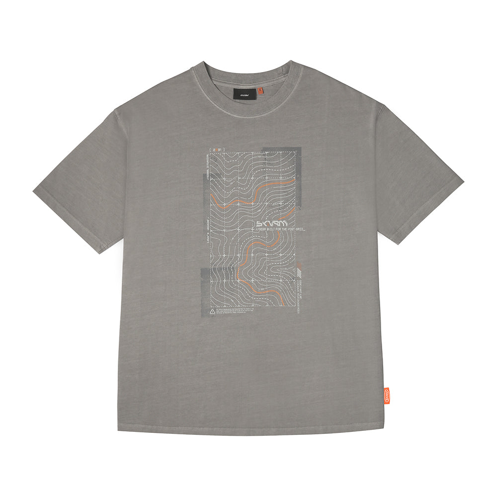 Skinarma Sonar Kısa Kollu Oversize Unisex Bisiklet Yaka Açık Gri Tişört X Large