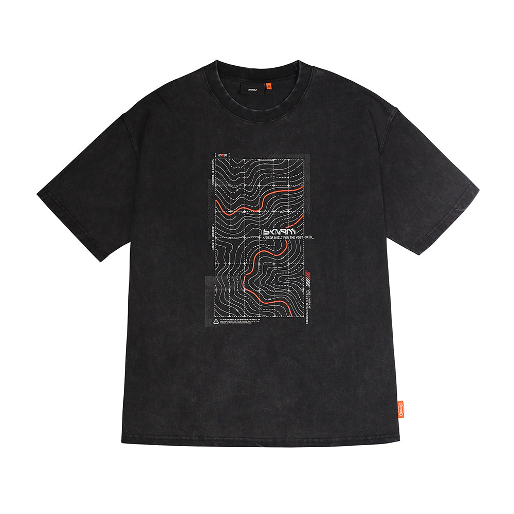 Skinarma Sonar Kısa Kollu Oversize Unisex Bisiklet Yaka Siyah Tişört Medium