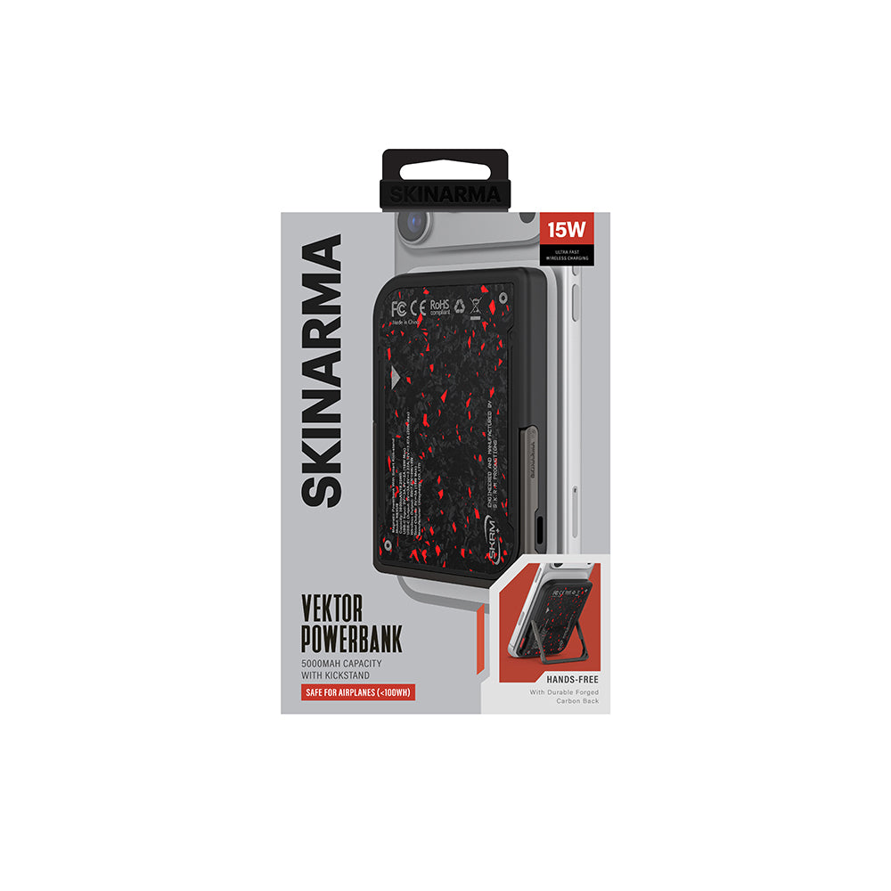 Skinarma Vektor Kablosuz ve PD Hızlı Şarj Özellikli Metal Standlı Taşınabilir Powerbank 15W 5000mAh Siyah-Kırmızı