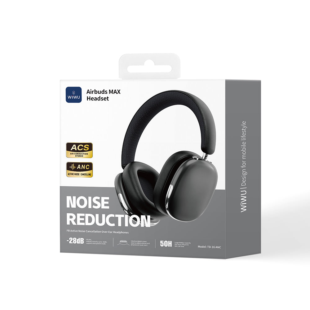 Wiwu Airbuds Max TD-16 ANC Aktif Gürültü Önleyicili Kulak Üstü Bluetooth Kulaklık v6.0 Siyah