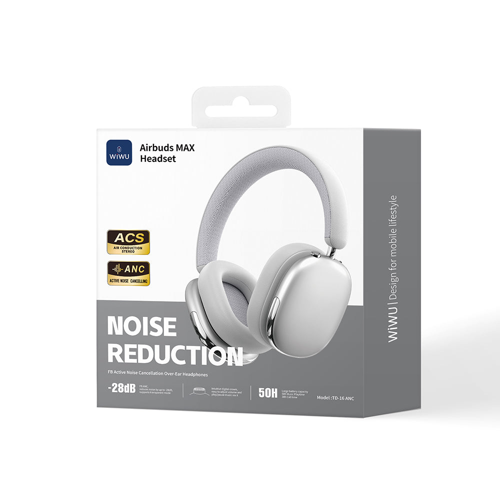 Wiwu Airbuds Max TD-16 ANC Aktif Gürültü Önleyicili Kulak Üstü Bluetooth Kulaklık v6.0 Gümüş