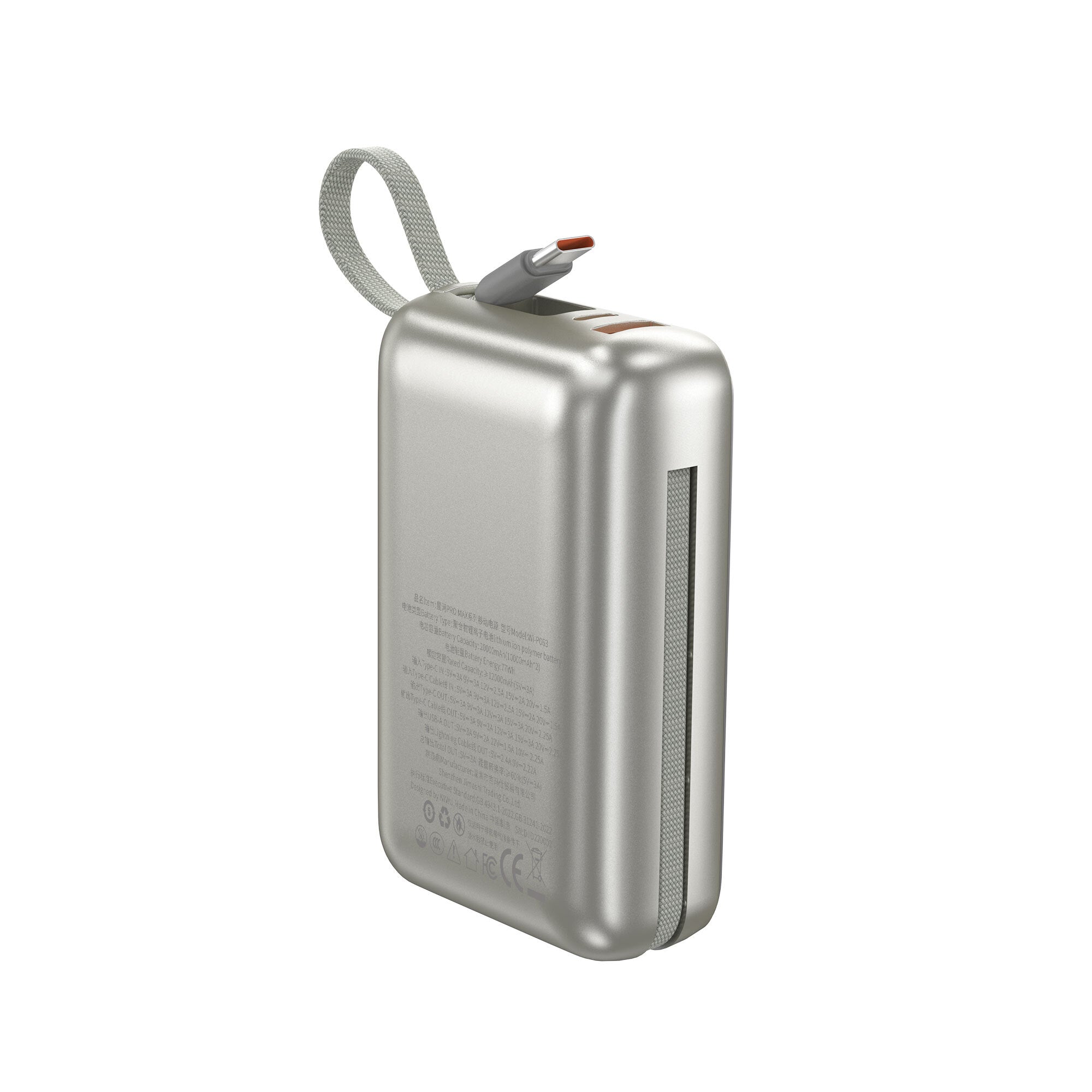 Wiwu AS-182 Galaxy Pro Max Serisi Type-C Lightning Çıkışlı Taşınabilir Powerbank PD 45W 20000mAh Gümüş