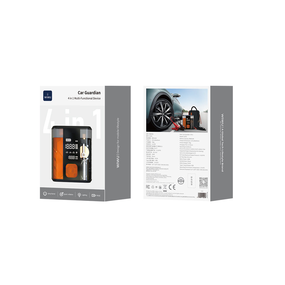 Wiwu CG201 4in1 Dijital LED Göstergeli Araç Akü Acil Durum Takviye Güç Kaynağı Powerbank 40W 8800mAh Siyah