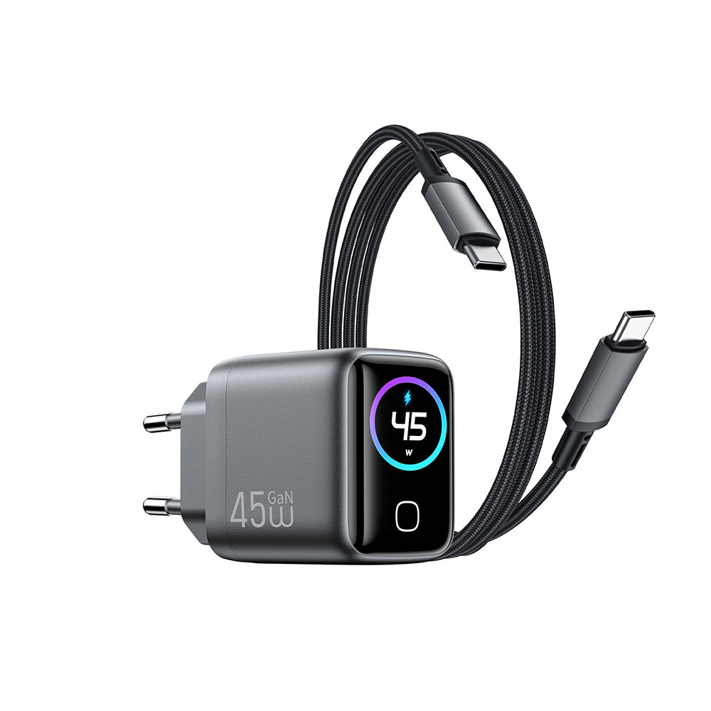 Wiwu CHG500 Voyager Serisi GaN Teknolojili PD/QC TFT Göstergeli Hızlı Şarj Başlığı 45W Siyah