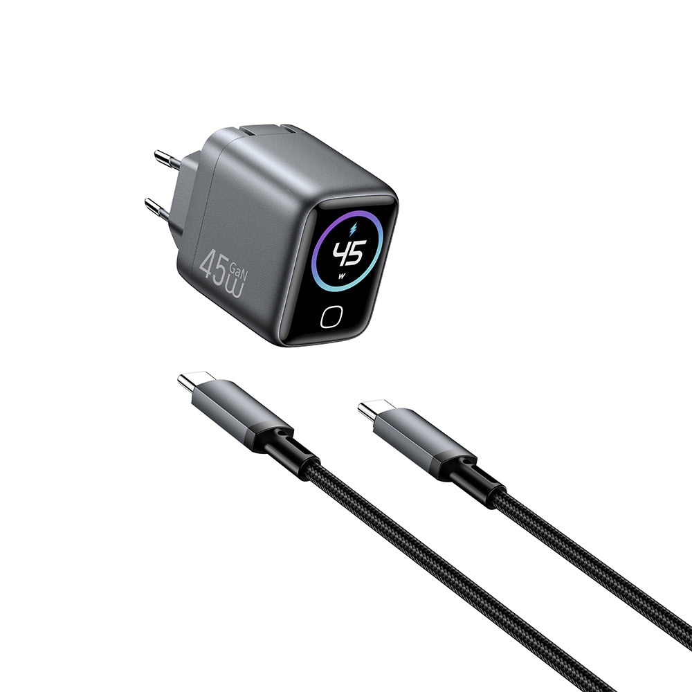 Wiwu CHG500 Voyager Serisi GaN Teknolojili PD/QC TFT Göstergeli Hızlı Şarj Başlığı 45W Siyah