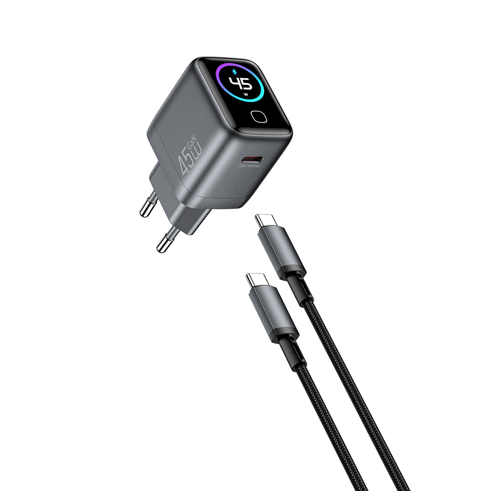 Wiwu CHG500 Voyager Serisi GaN Teknolojili PD/QC TFT Göstergeli Hızlı Şarj Başlığı 45W Siyah