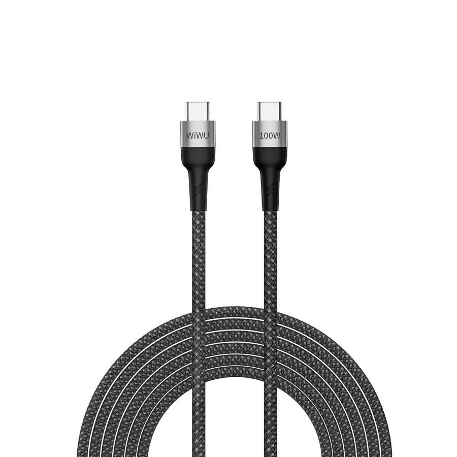 Wiwu Cyclone F15 Type-C to Type-C PD Data Kablo 480Mbps 100W 1.5 metre Gri