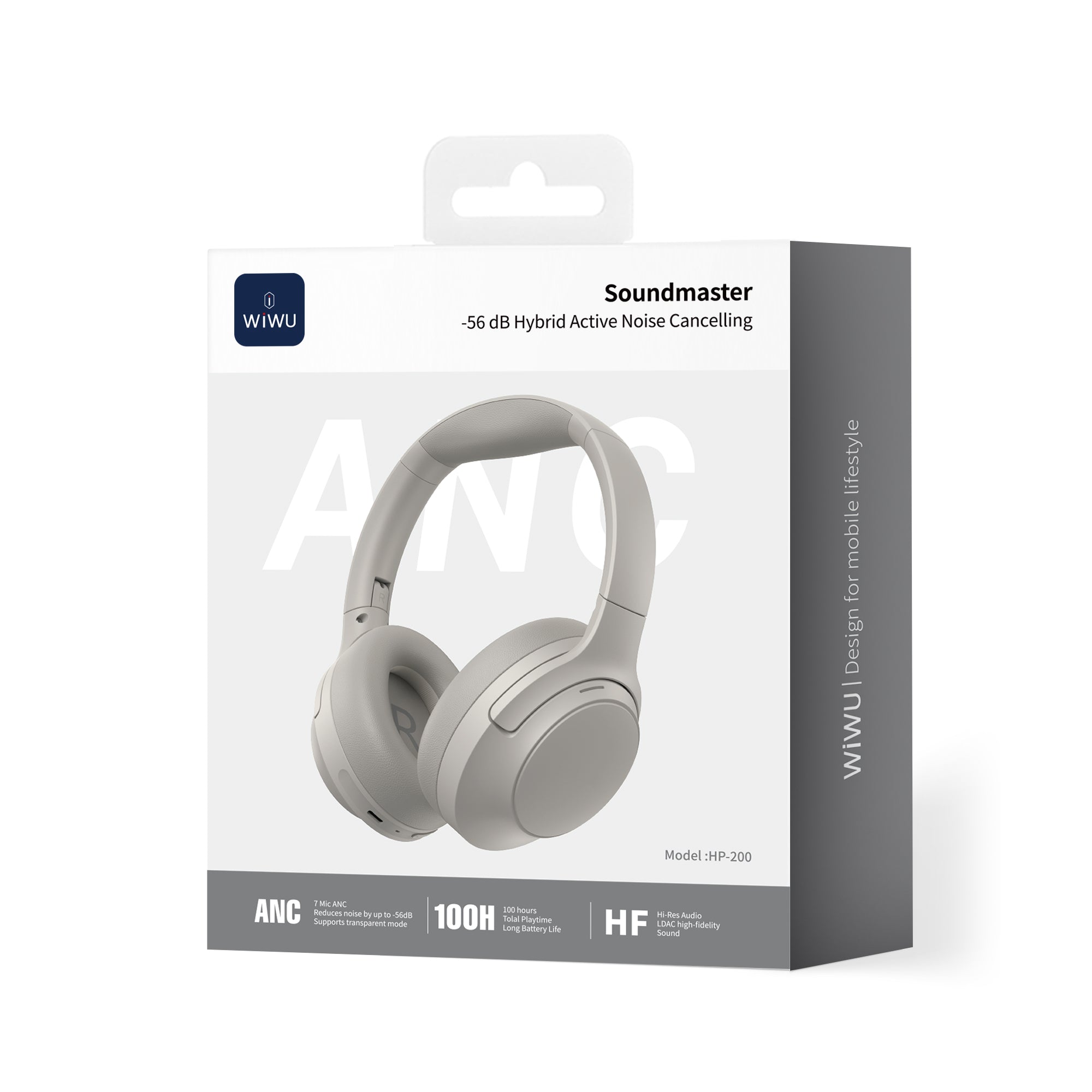 Wiwu HP-200 Soundmaster Hibrit ANC Özellikli Kulak Üstü Bluetooth Kulaklık v6.0 Gri