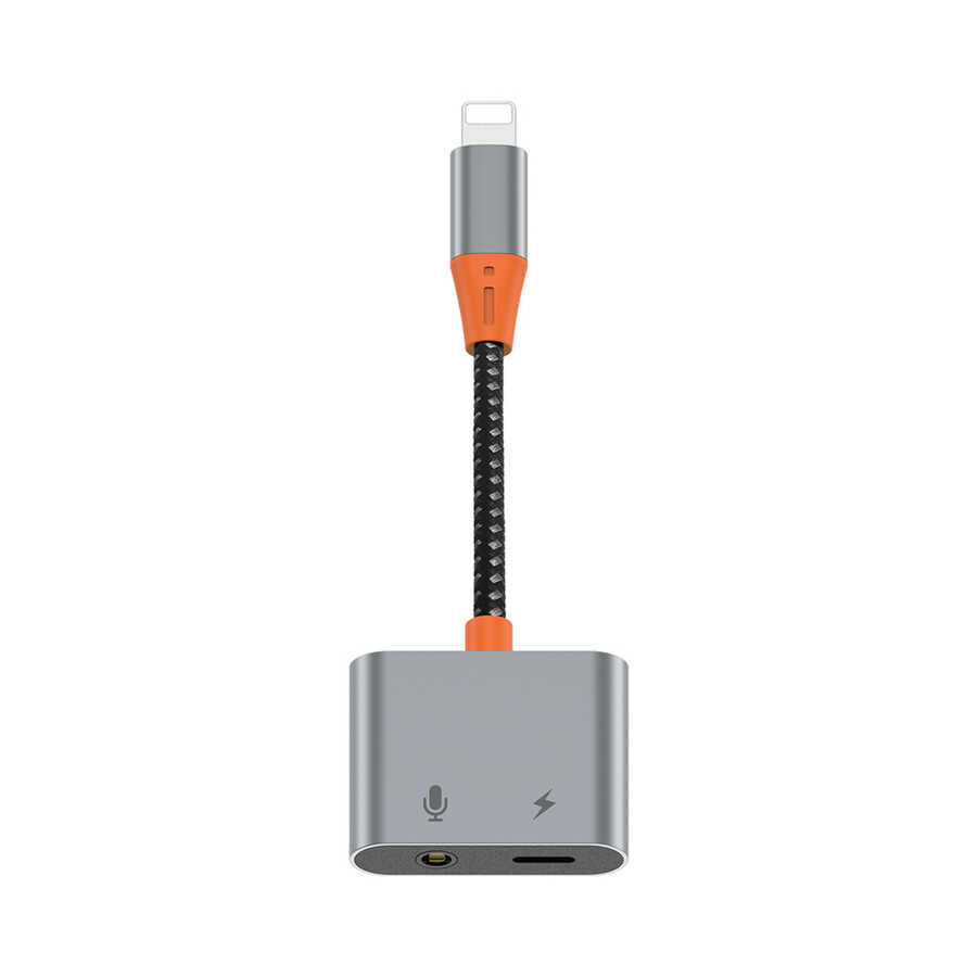 Wiwu LT08 Konuşma Destekli Lightning To 3.5mm Aux Çevirisi Ses Adaptörü Gri