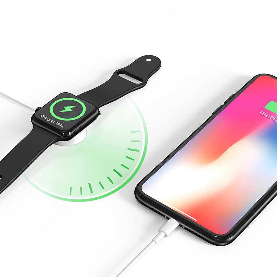 Wiwu M10 2 in 1 Wireless ve Lightning PD Şarj Kablosu Beyaz