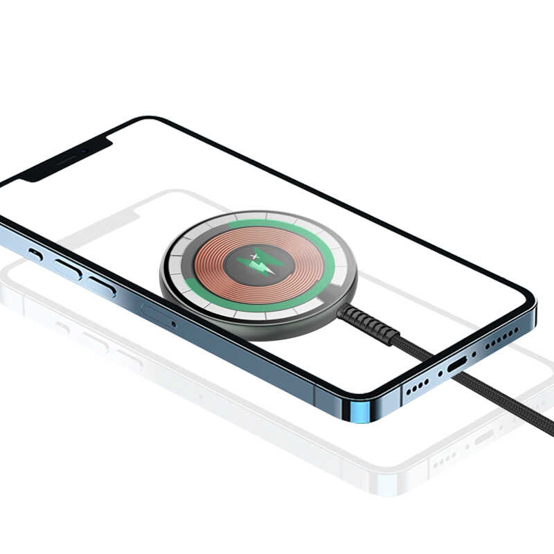 Wiwu M14 Intelligent Wireless Magnetik Şarj Ultra İnce Şeffaf 15W Android iOS Destekli Siyah