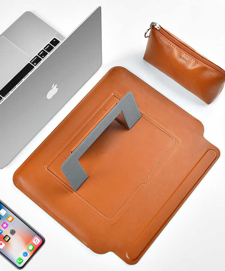 Macbook 16.2' 2021 Wiwu Macbook Skin Pro Portable Stand Kılıf Kahverengi