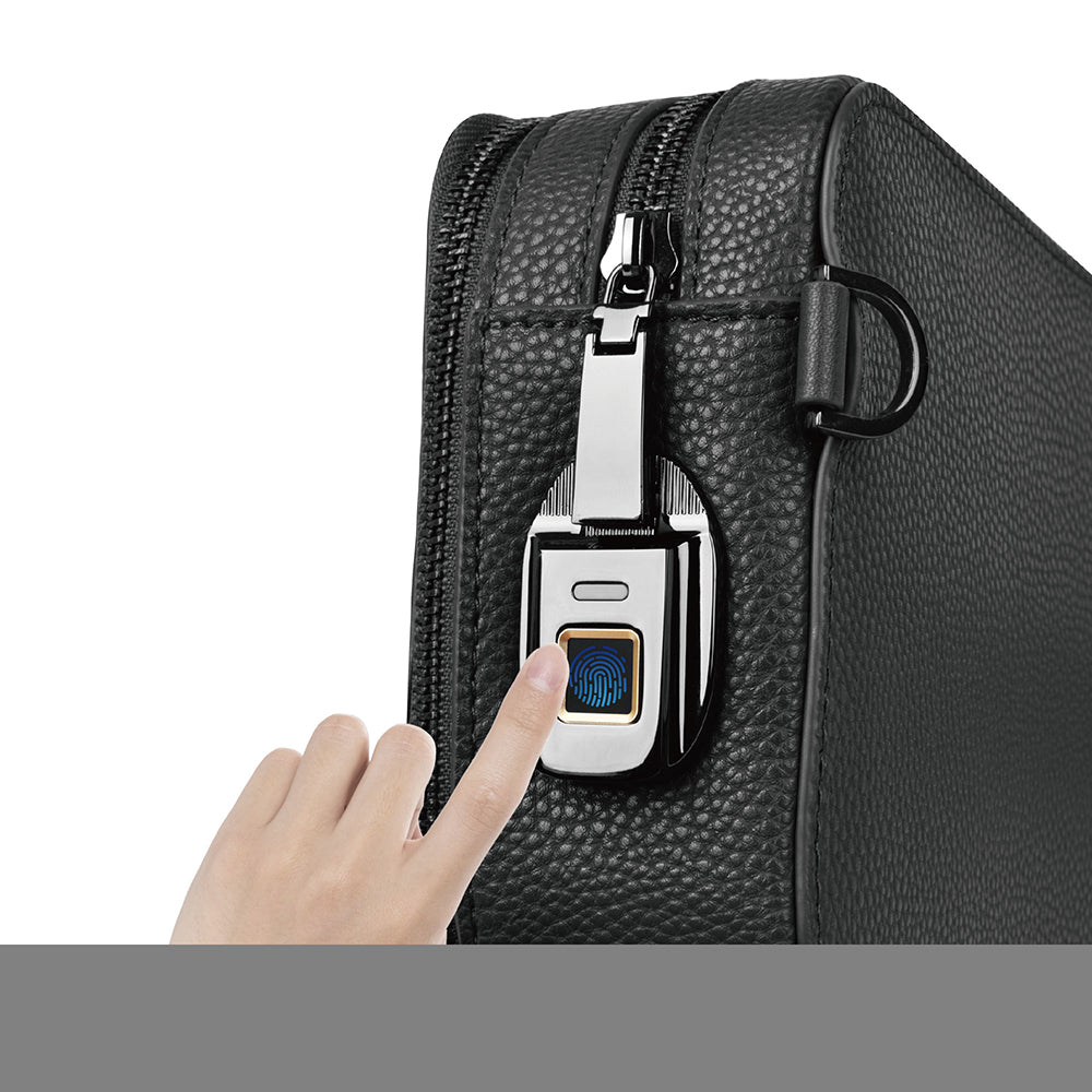 Wiwu Master Genuie Leather Serisi Parmak İzi Kilitli Çok Fonksiyonlu Deri Çapraz Vücut Çantası Siyah