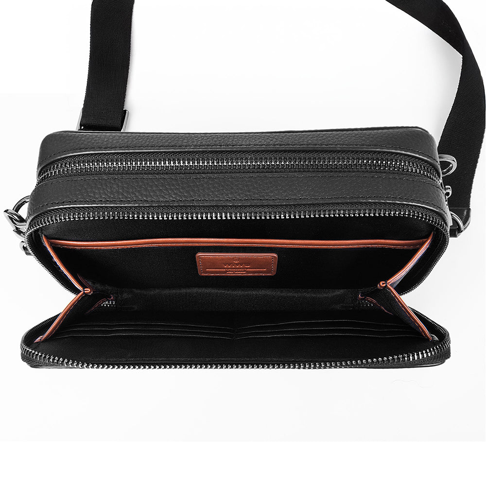 Wiwu Master Genuie Leather Serisi Parmak İzi Kilitli Çok Fonksiyonlu Deri Çapraz Vücut Çantası Siyah
