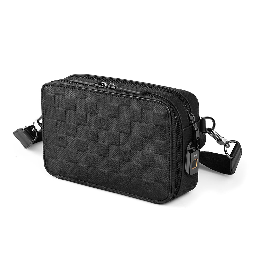 Wiwu Master Genuie Leather Serisi Parmak İzi Kilitli Çok Fonksiyonlu Deri Çapraz Vücut Çantası Siyah