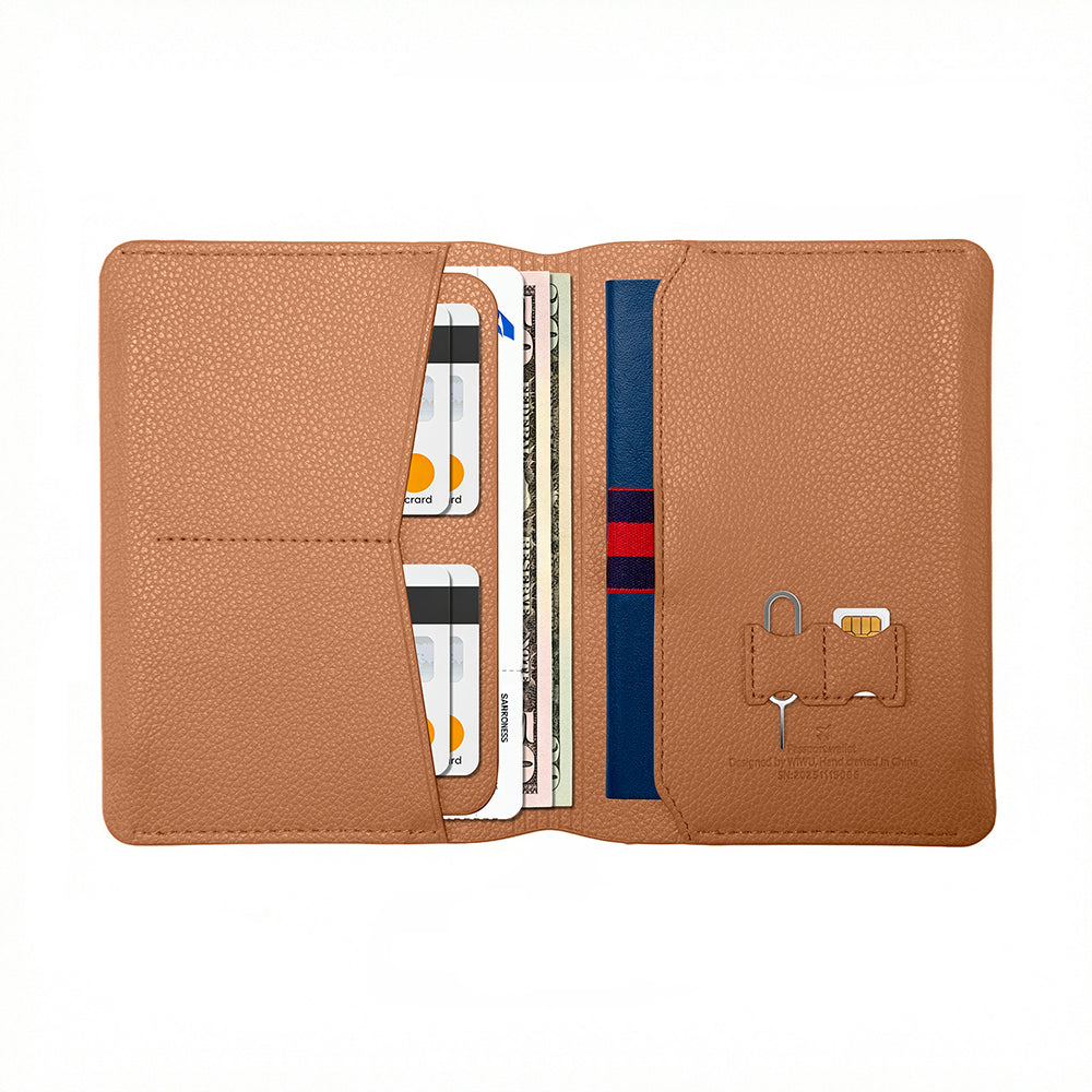 Wiwu Master Passport Wallet Pasaport RFID Özellikli Kart ve Sim Bölmeli PU Deri Cüzdan Kahverengi