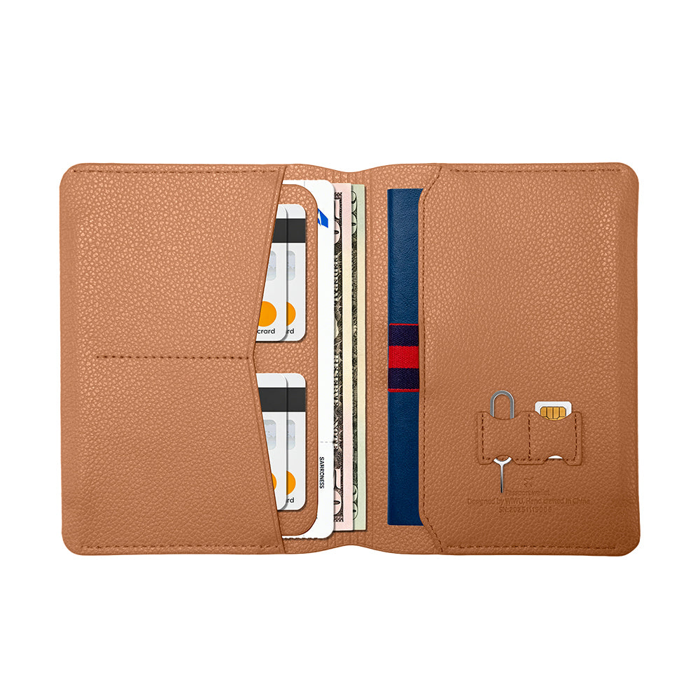 Wiwu Master Passport Wallet Pasaport RFID Özellikli Kart ve Sim Bölmeli PU Deri Cüzdan Kahverengi