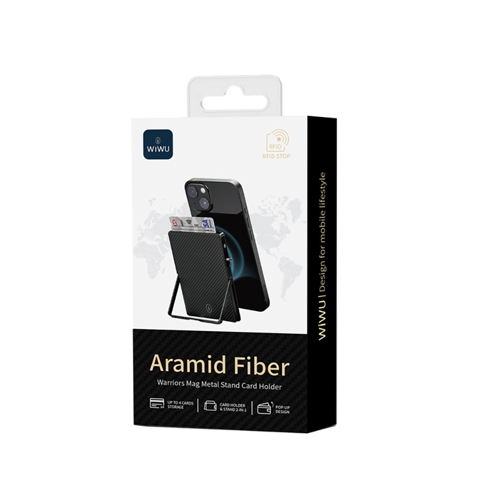 Wiwu MW-007 Warriors Pop-Up Buton Tasarımlı Magnetik Aramid Fiber Metal Standlı Kartlık Siyah