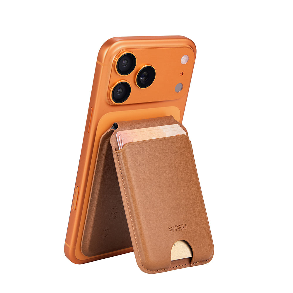 Wiwu MW-007P Magnetik Standlı Kartlık Kablosuz Şarj Uyumlu FindMy ve Find Hub Özellikli Mag Wallet Kahverengi