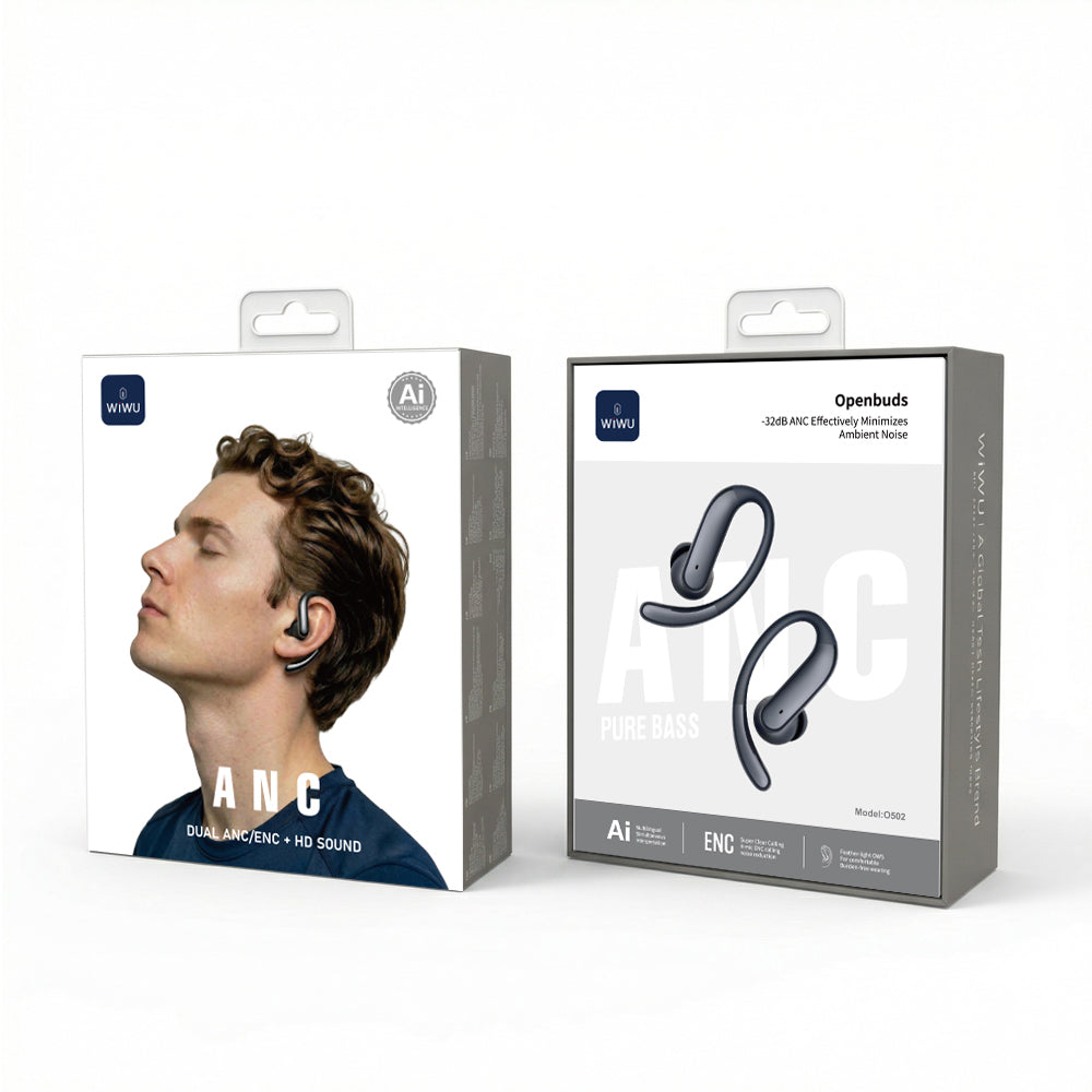 Wiwu O502 Openbuds Serisi Ai Çeviri Özellikli ANC+ENC Teknolojili Bluetooth Kulak İçi Kulaklık v6.0 Siyah
