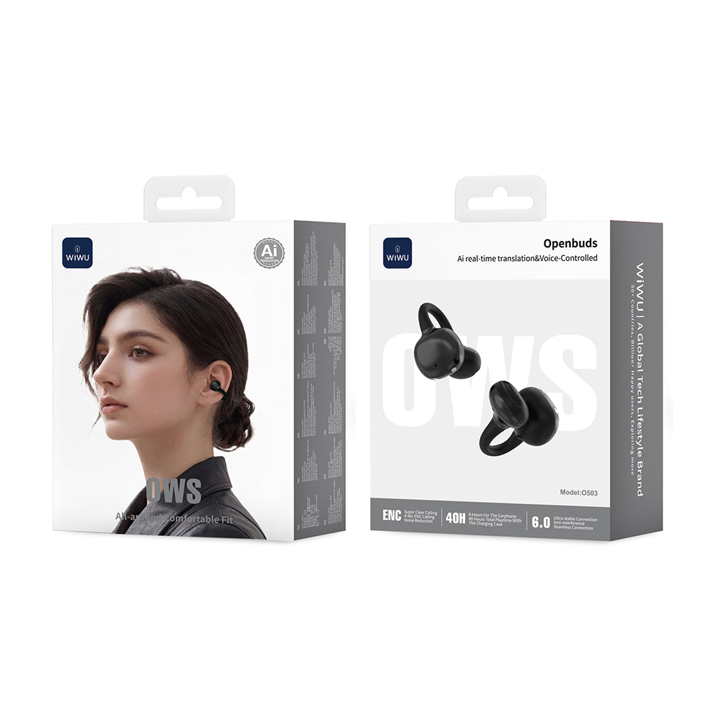 Wiwu O503 Openbuds Serisi Gerçek Zamanlı Ai Çeviri Özellikli ENC Teknolojili Bluetooth Kulak İçi Kulaklık v6.0 Siyah