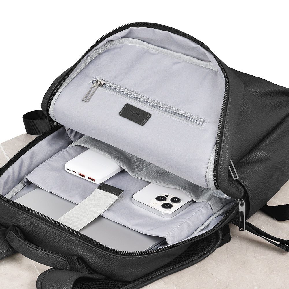 Wiwu Osun Serisi Metal Logolu PU Deri Laptop Sırt Çantası Siyah